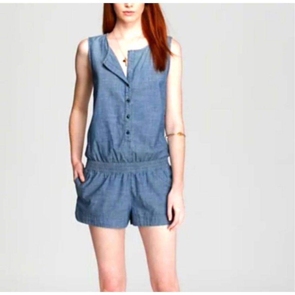 AG Adriano Goldschmied CottonChambray Denim Romper Sleeveless Large